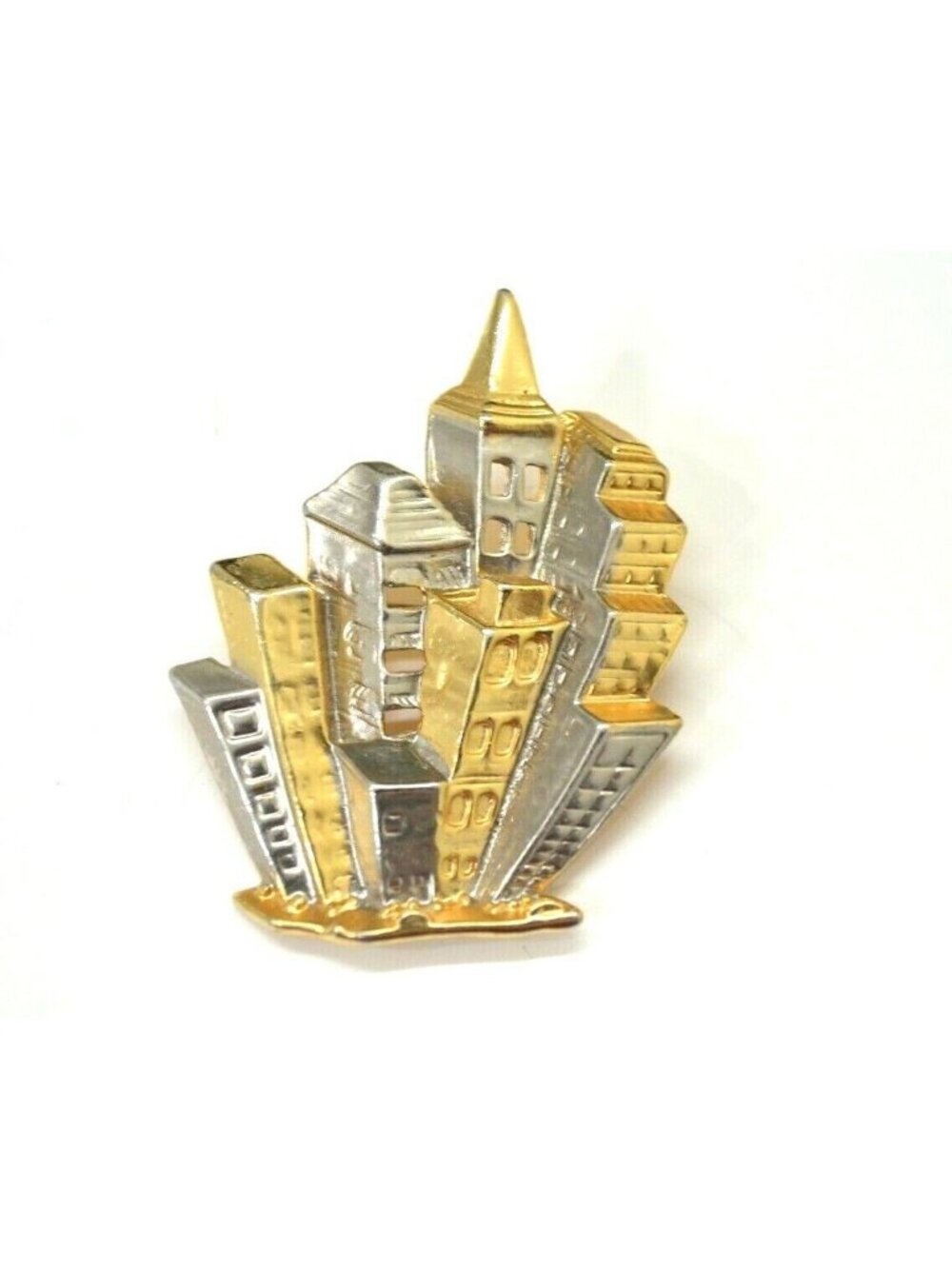 Cityscape Brooch Pin Gold Silver Tone Realtor City Life Lapel Bag Gear Fashion